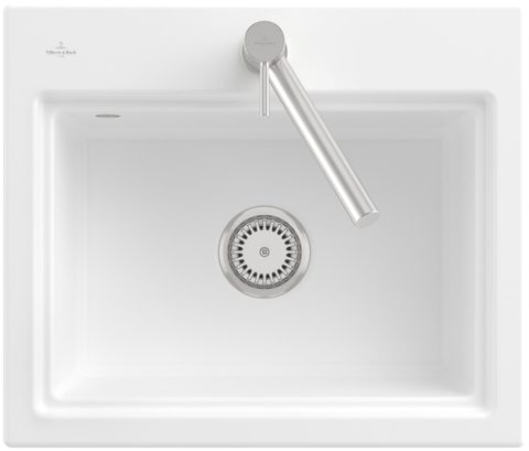 Villeroy & Boch Subway Style 60 S (odkapávač broušený hliník) – vestavný dřez, barva Stone White – pohled 2
